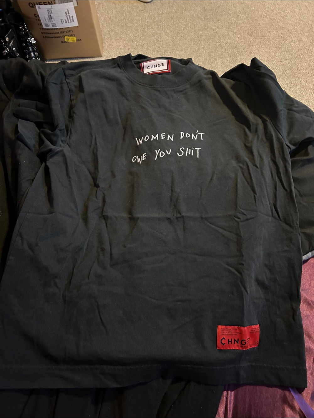 Black Graphic Long-Sleeve Shirt - 'Women Don't Owe You Shit'